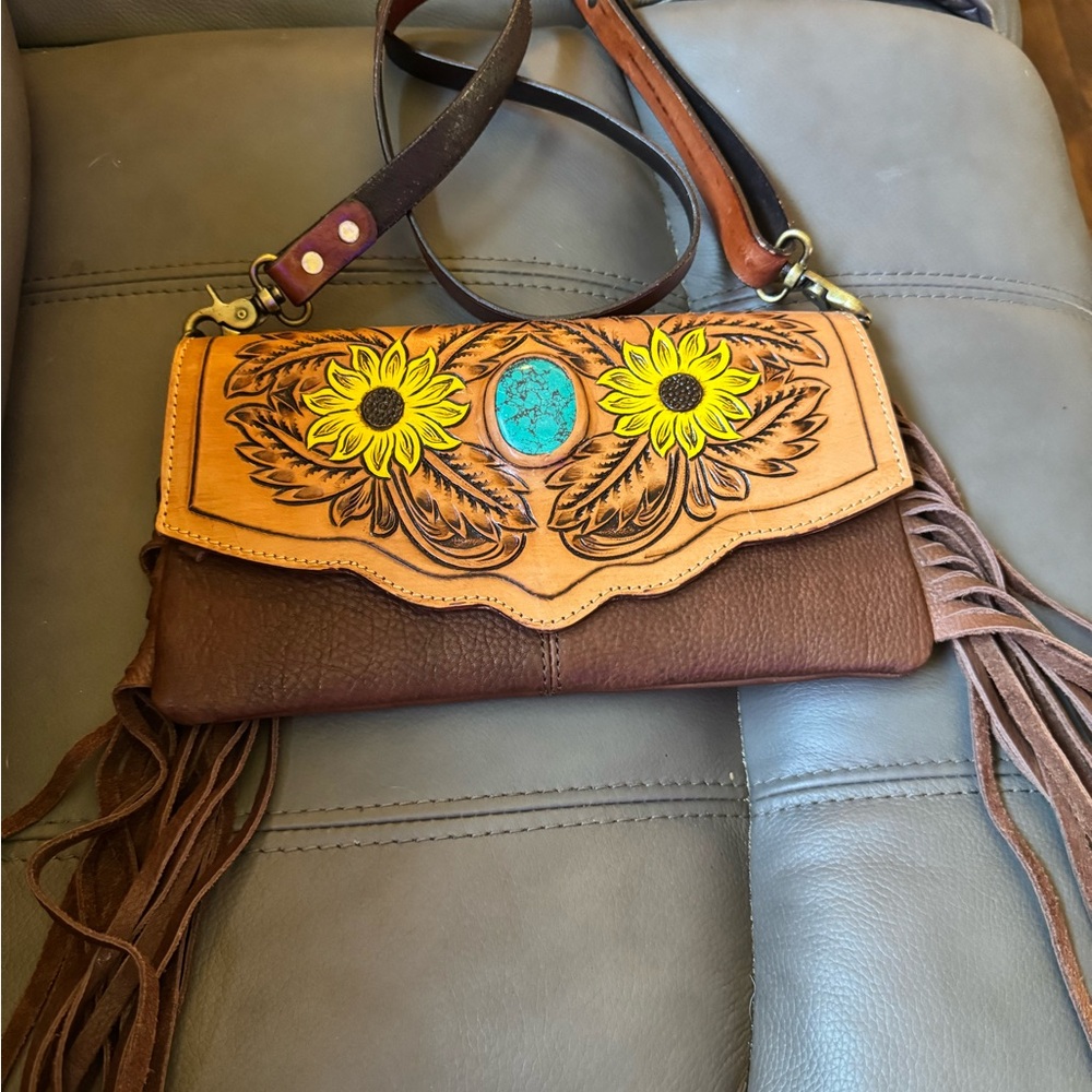 American Darling Brown and Tan Crossbody Bag with Fringe